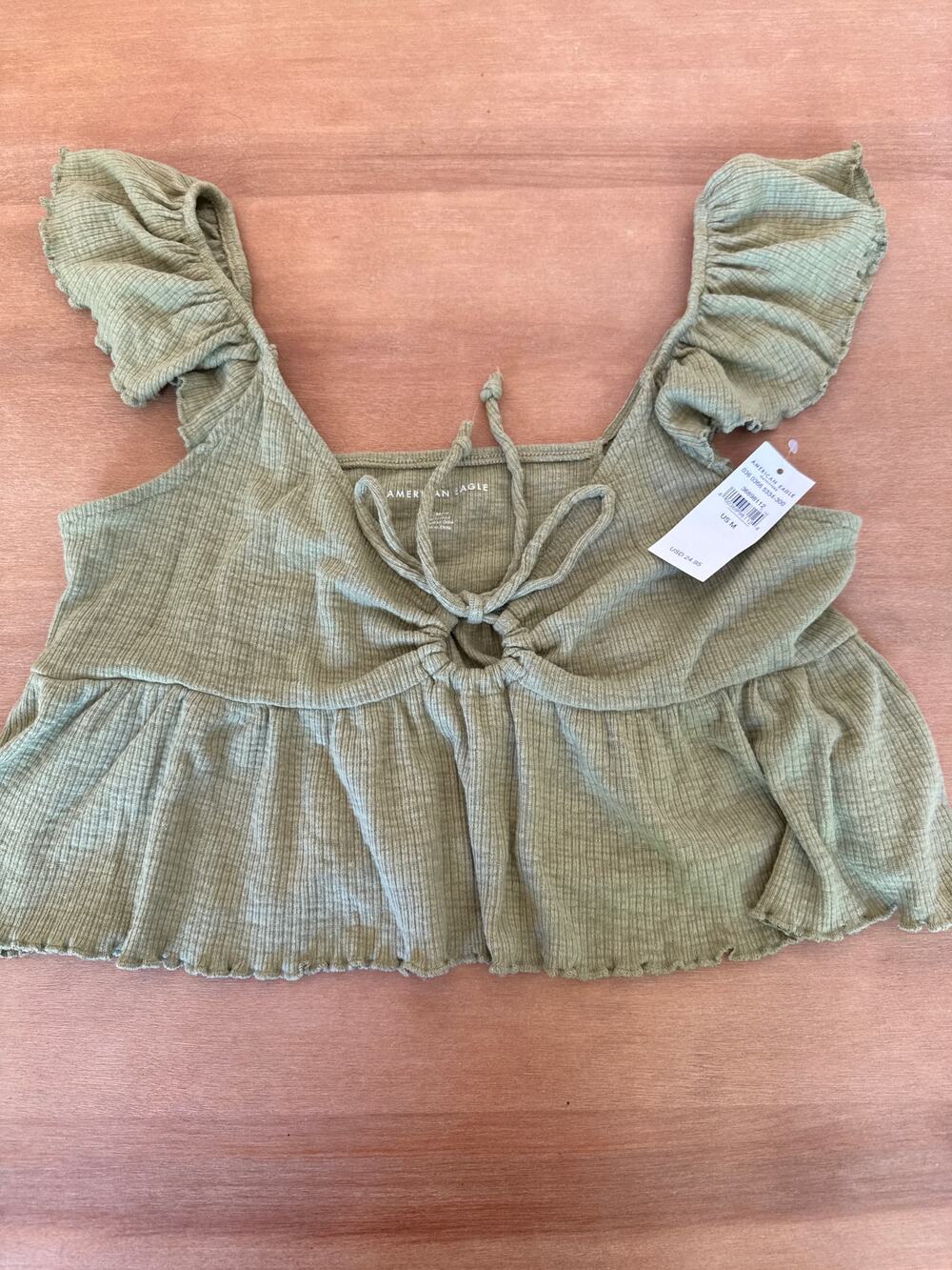 American Eagle Blouse Tank cropped Sage Green Med NEW